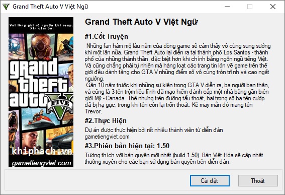 Hướng dẫn cài đặt game GTA 5 Việt Hóa bản 1.50